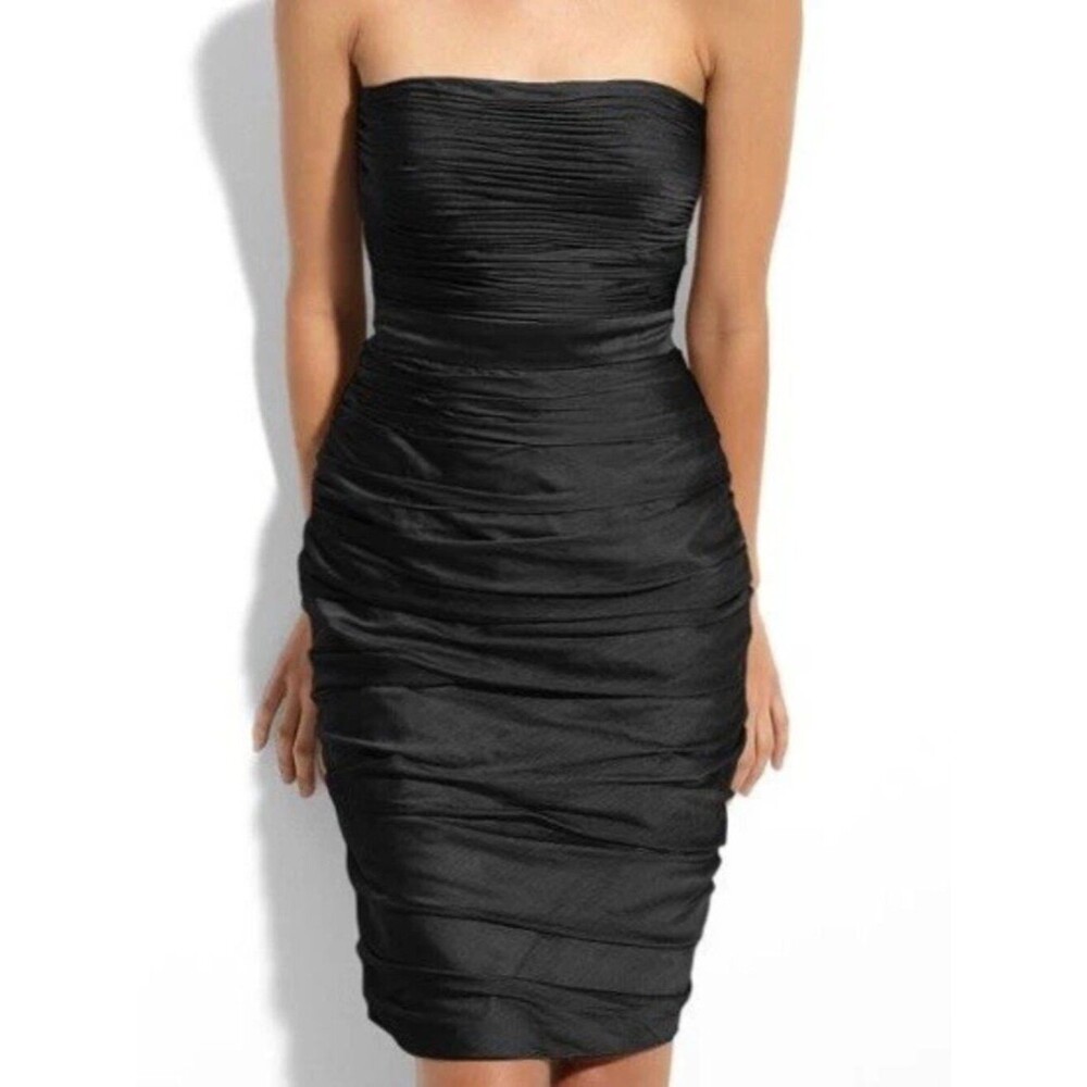 ML MONIQUE LHUILLIER BRIDESMAIDS Strapless Chiffon Ruched Dress Wedding Size 6